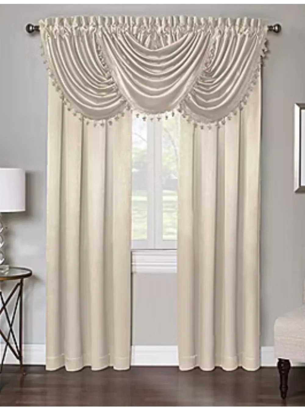 Regal Home Regency Valance Rod Pocket Waterfall Valance in cream set of 3